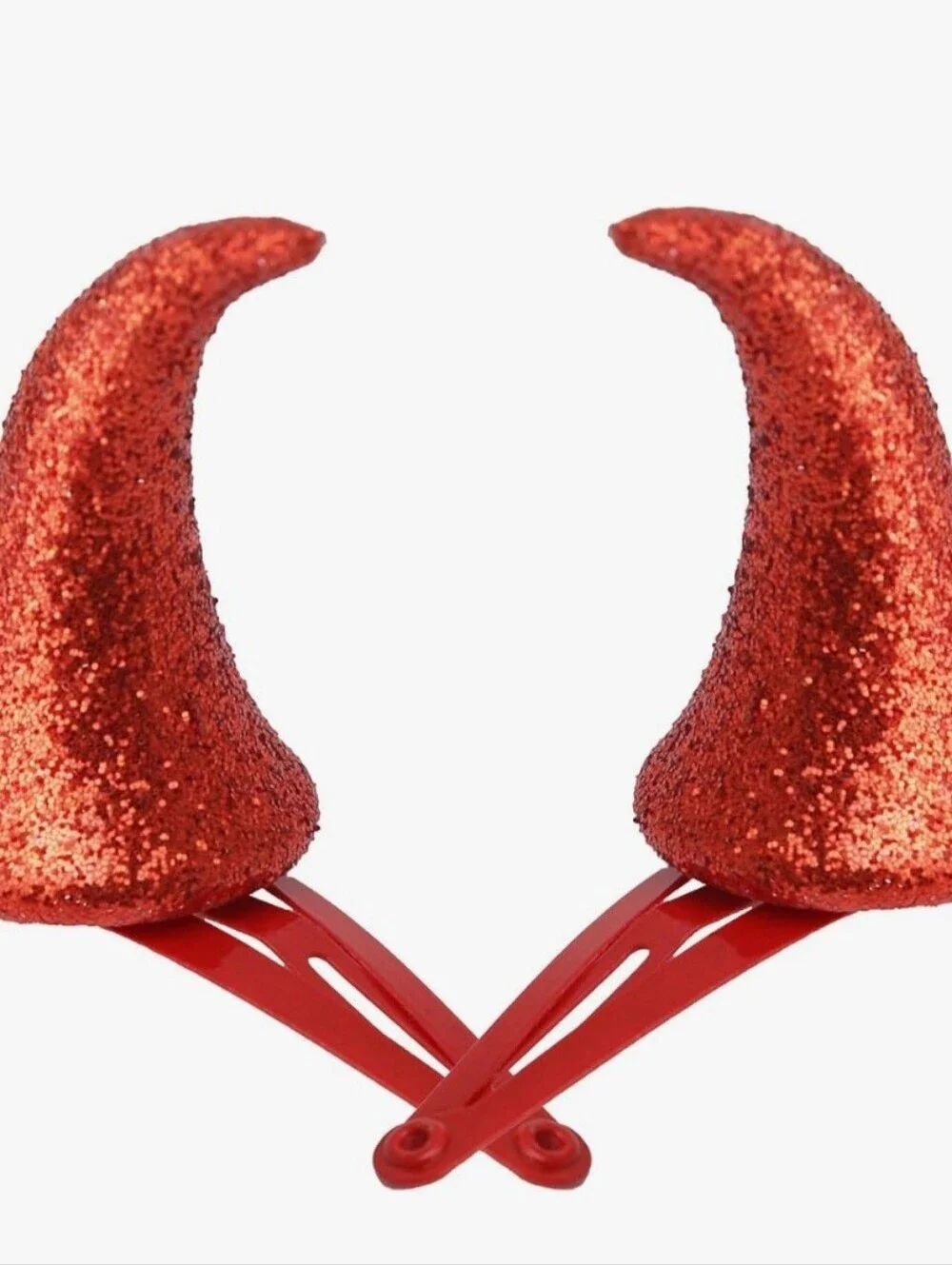Devil Horn Hair Clips, Red Glitter Clip-On Halloween Horns